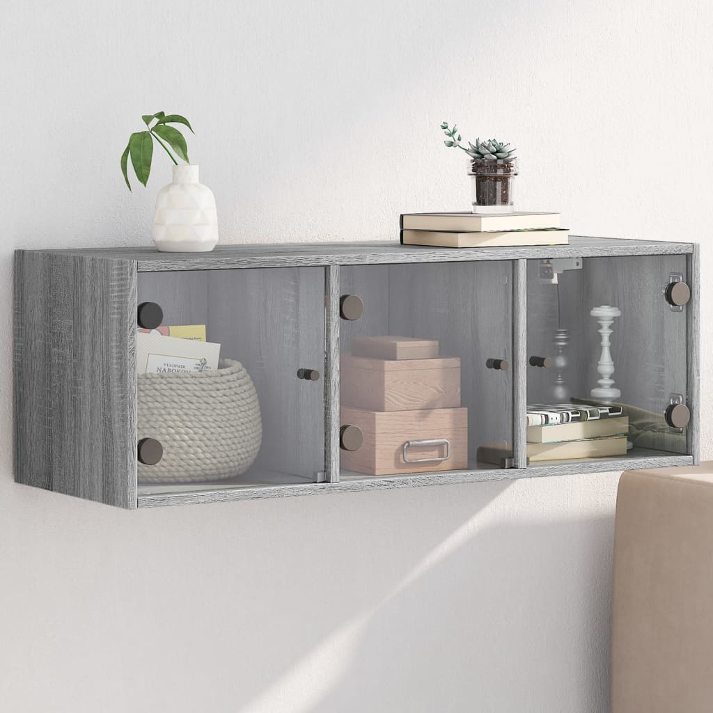 Vidaxl wandkast met glazen deuren 102x37x35 cm grijs sonoma eiken