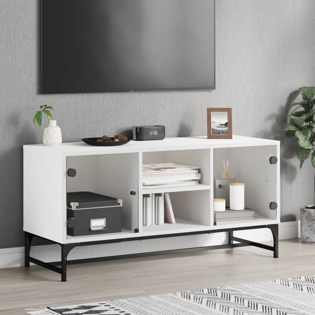Vidaxl tv-meubel met glazen deuren 102x37x50 cm wit