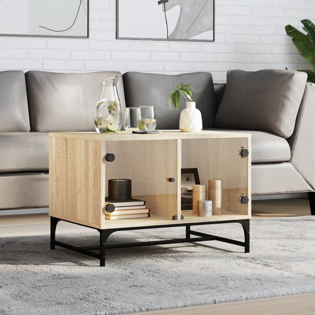 Vidaxl salontafel met glazen deuren 68,5x50x50 cm sonoma eikenkleurig