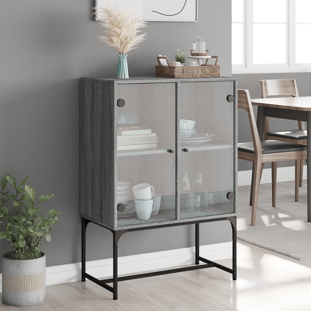 Vidaxl bijzetkast met glazen deuren 69x37x100 cm grijs sonoma eiken