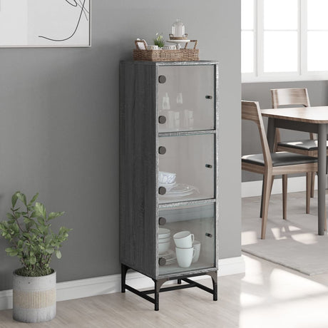 Vidaxl hoge kast met glazen deuren 35x37x120 cm grijs sonoma eiken