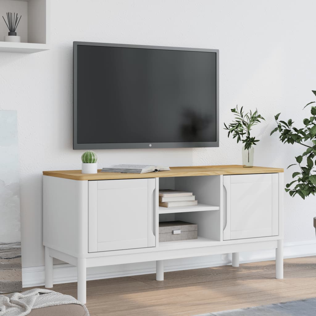 Vidaxl tv-meubel floro 114x43x55 cm massief grenenhout wit