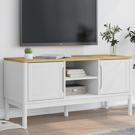 Vidaxl tv-meubel floro 114x43x55 cm massief grenenhout wit