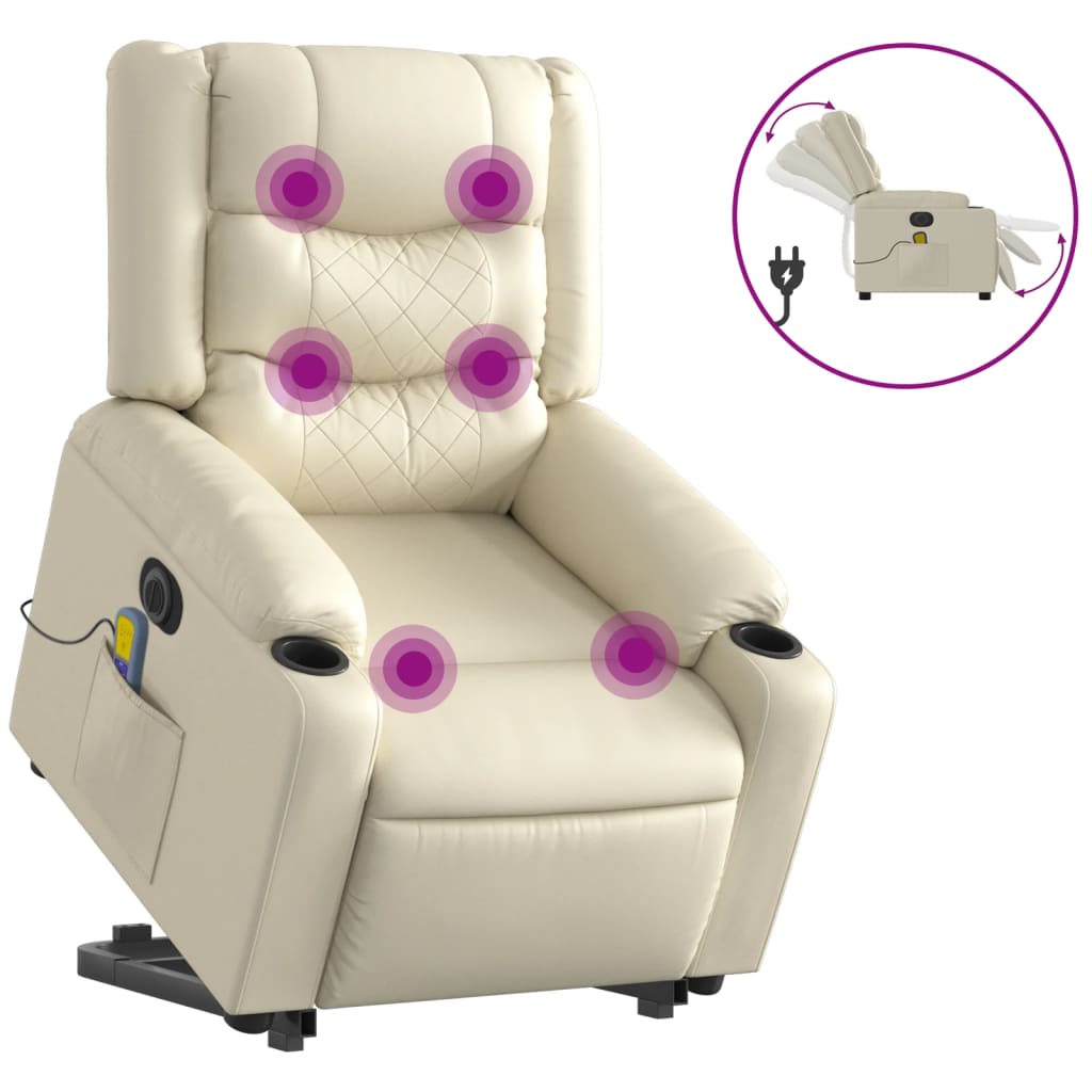Vidaxl sta-op-massagestoel elektrisch kunstleer crèmekleurig