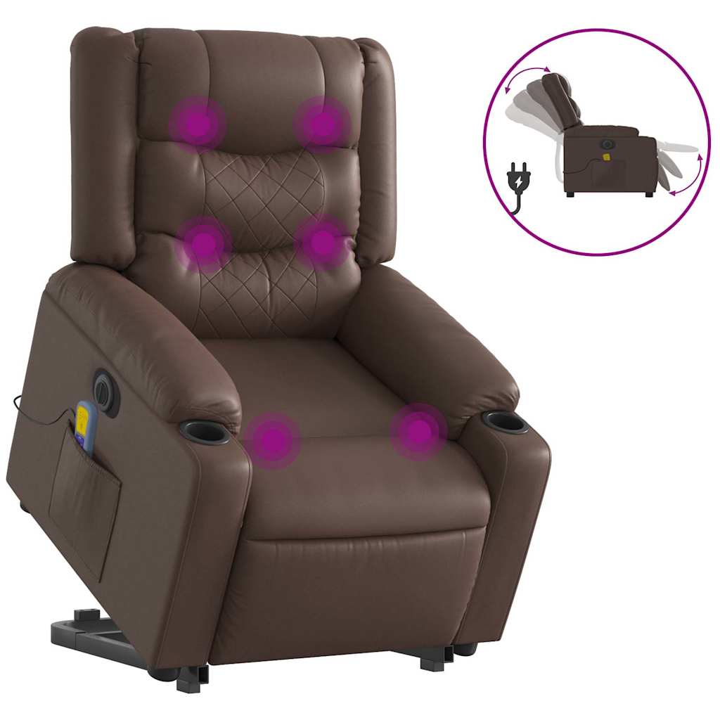 Vidaxl sta-op-massagestoel elektrisch kunstleer bruin
