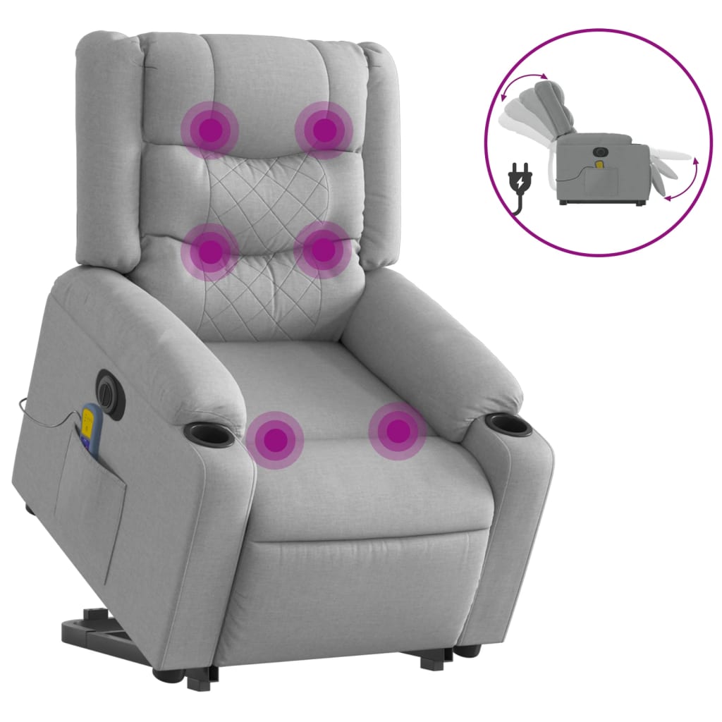 Vidaxl sta-op-massagestoel elektrisch verstelbaar stof lichtgrijs