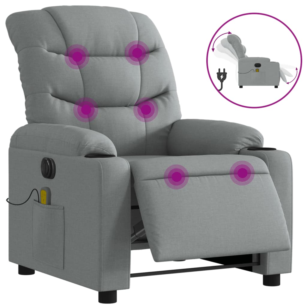 Vidaxl massagestoel elektrisch verstelbaar stof lichtgrijs
