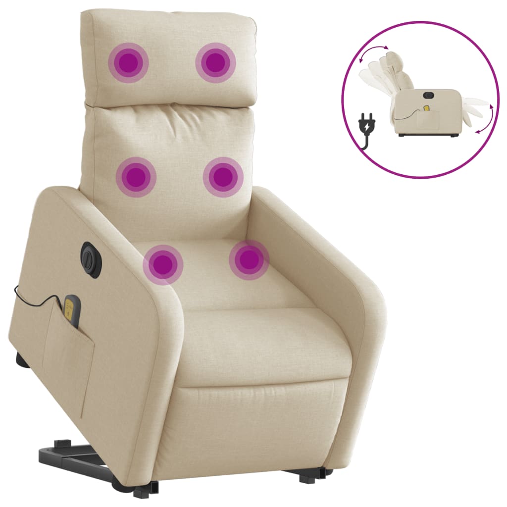 Vidaxl sta-op-massagestoel elektrisch verstelbaar stof crèmekleurig