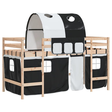 Vidaxl kinderhoogslaper met tunnel 80x200 cm grenenhout wit en zwart