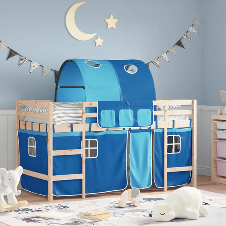 Vidaxl kinderhoogslaper met tunnel 80x200 cm massief grenenhout blauw