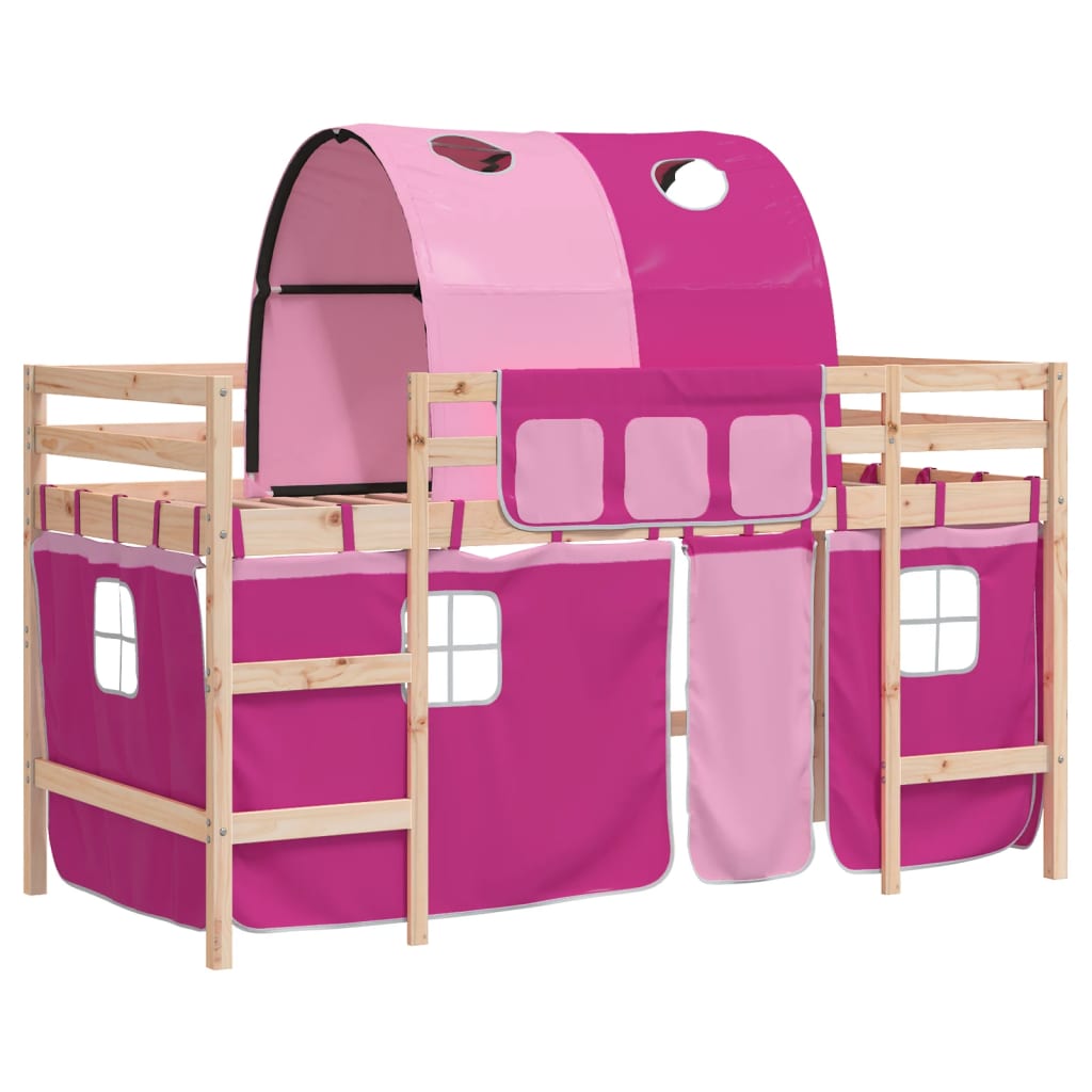 Vidaxl kinderhoogslaper met tunnel 80x200 cm massief grenenhout roze