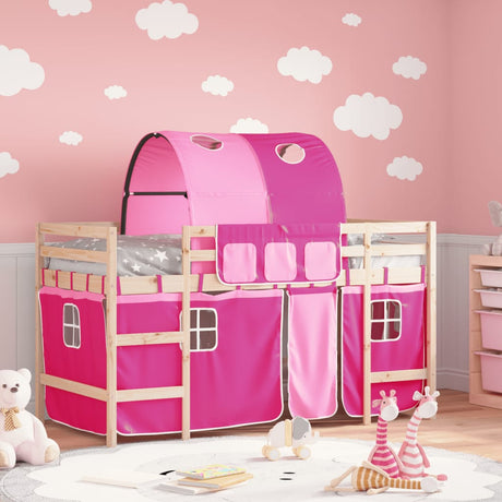 Vidaxl kinderhoogslaper met tunnel 80x200 cm massief grenenhout roze