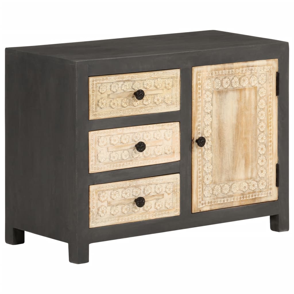 Vidaxl dressoir 75x35x55 cm massief mangohout grijs en wit
