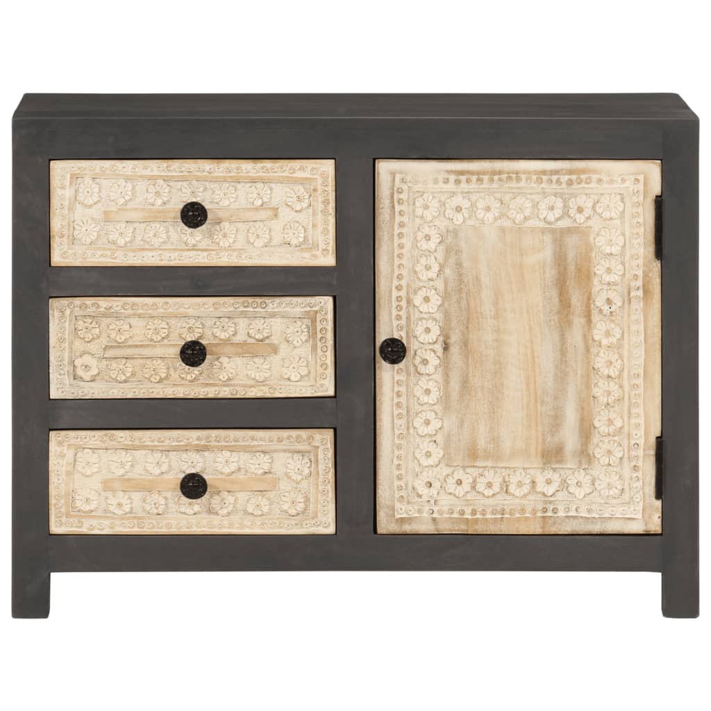 Vidaxl dressoir 75x35x55 cm massief mangohout grijs en wit