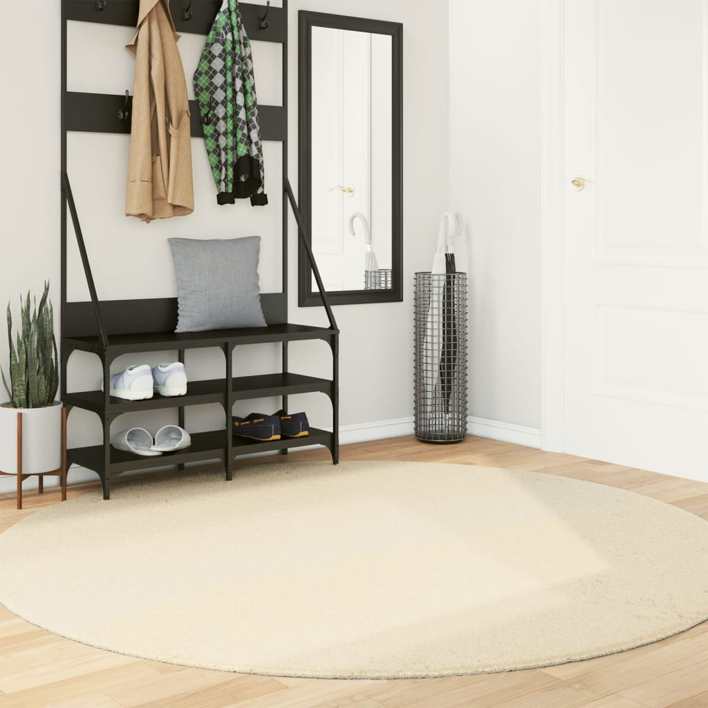 Vidaxl rug harte low -pole mëll wäschen Ø 200 cm Crème