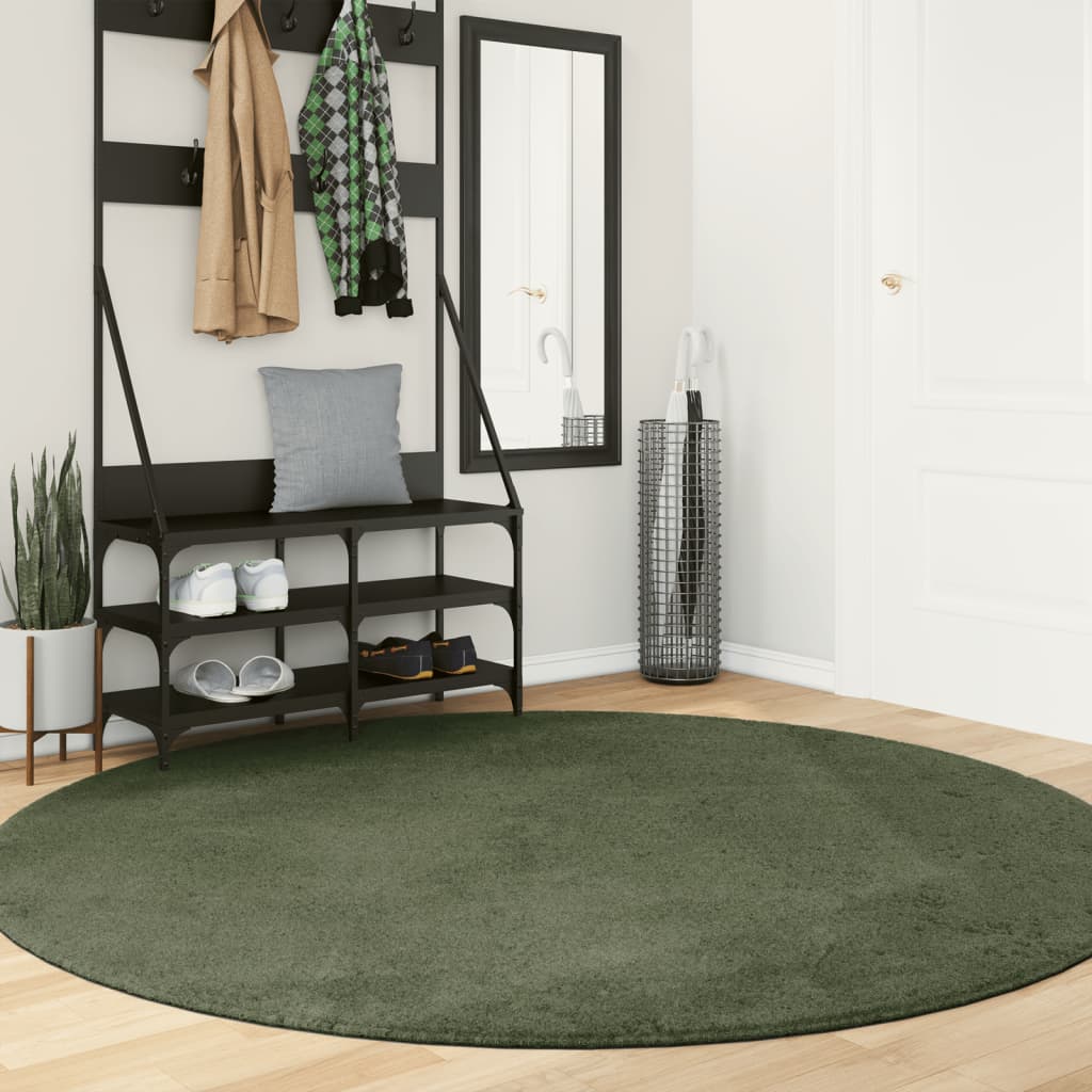 Tapis vidaxl Huarte Low -pole Soft Soft Washable Ø 200 cm Green Forest