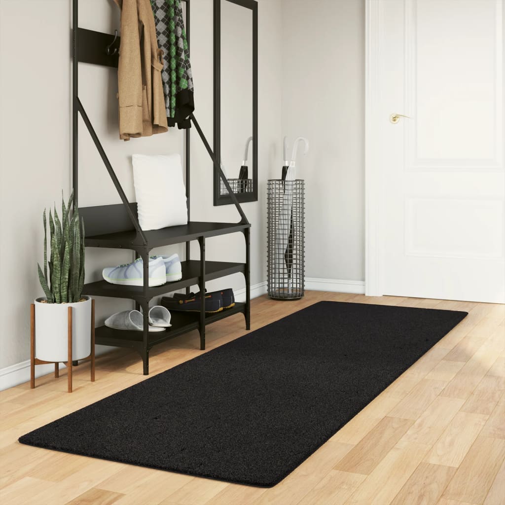 Vidaxl rug harte low -pole mëll wäschen 80x250 cm schwaarz