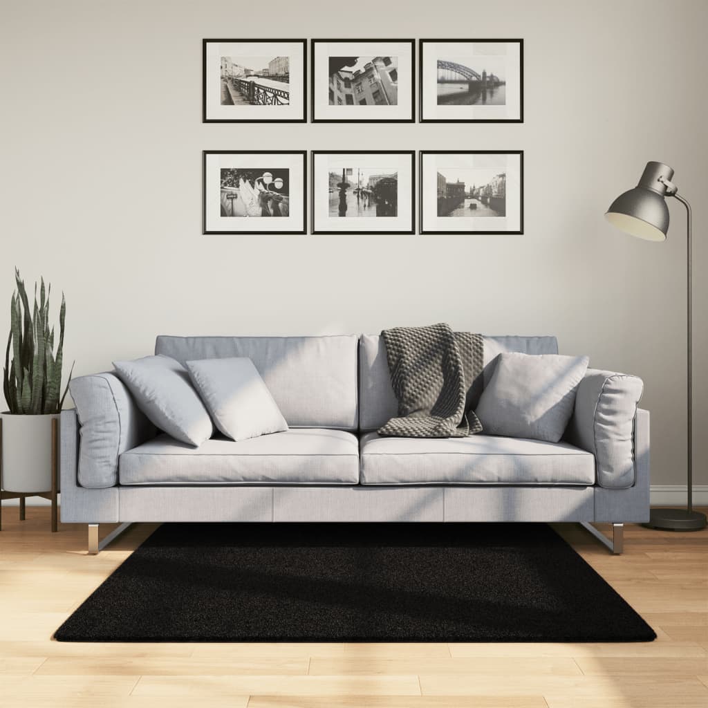 Vidaxl vloerkleed huarte laagpolig zacht wasbaar 120x120 cm zwart