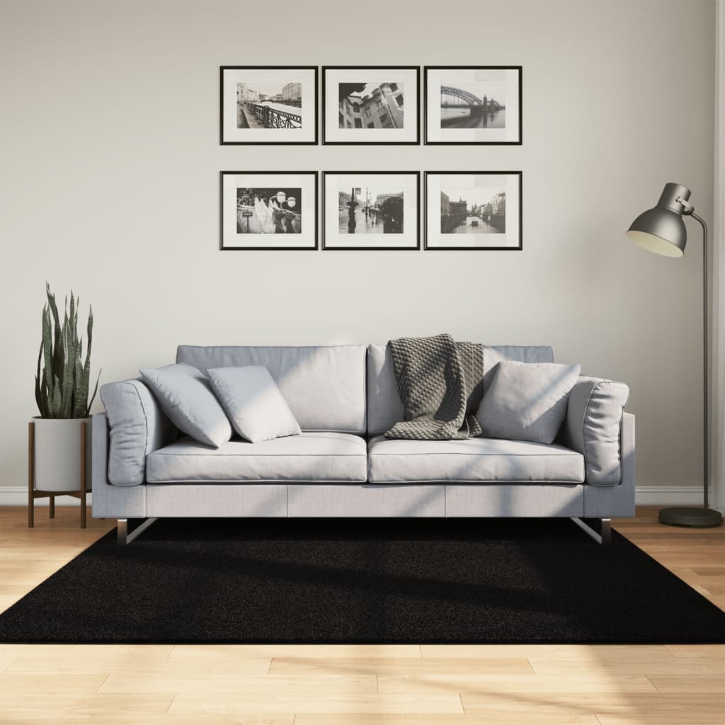 Vidaxl vloerkleed huarte laagpolig zacht wasbaar 160x160 cm zwart