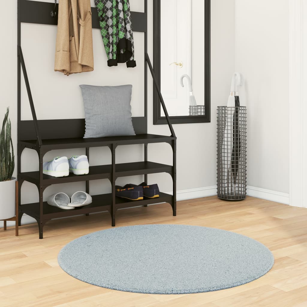 Vidaxl rug harte low -pile mëll wäschen Ø 100 cm blo