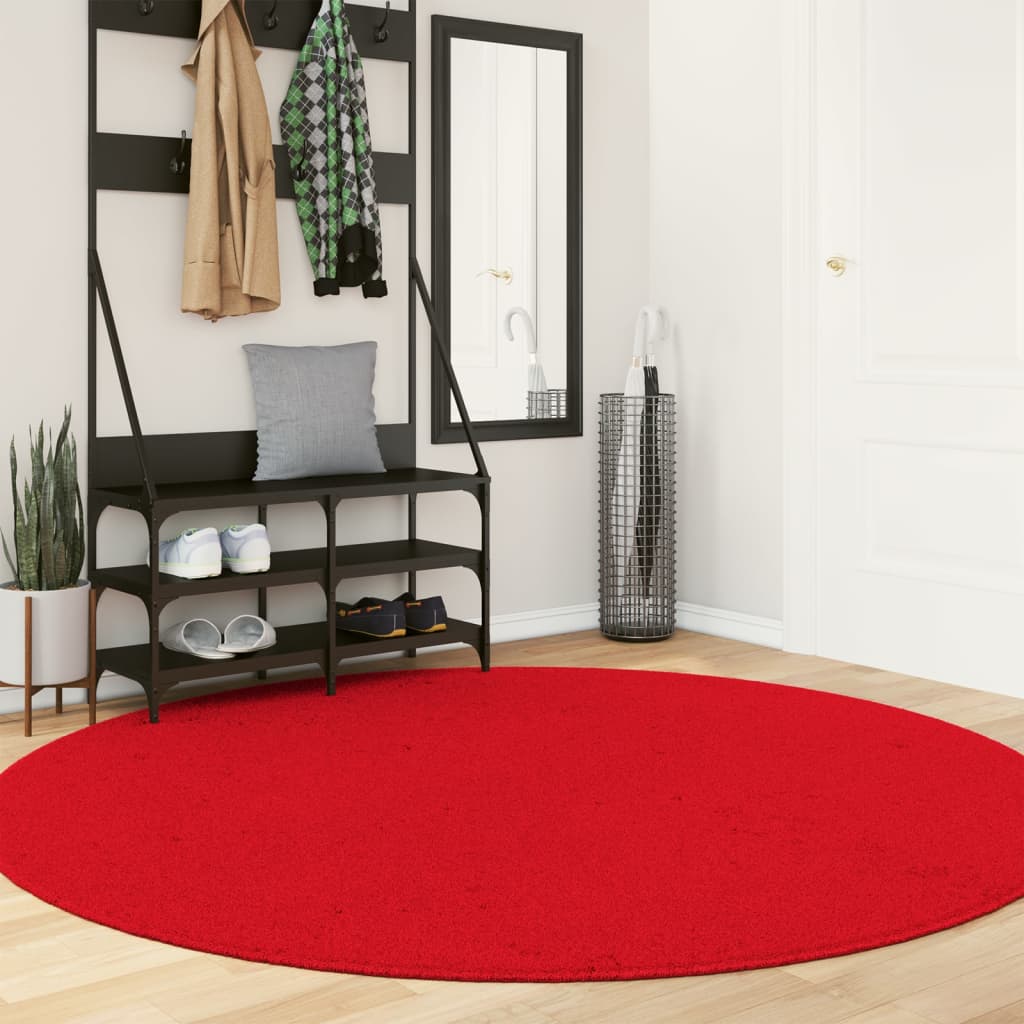 Vidaxl Rug Huarte Low -Pole Myk vaskbar Ø 200 cm rød