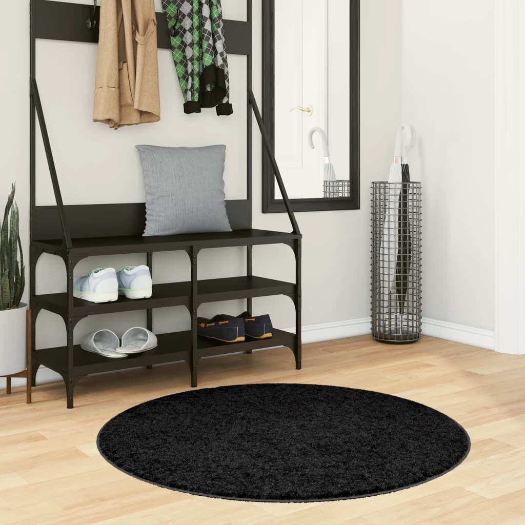 Vidaxl Teppich Pamplona Shaggy hochpol modern Ø 100 cm Schwarz