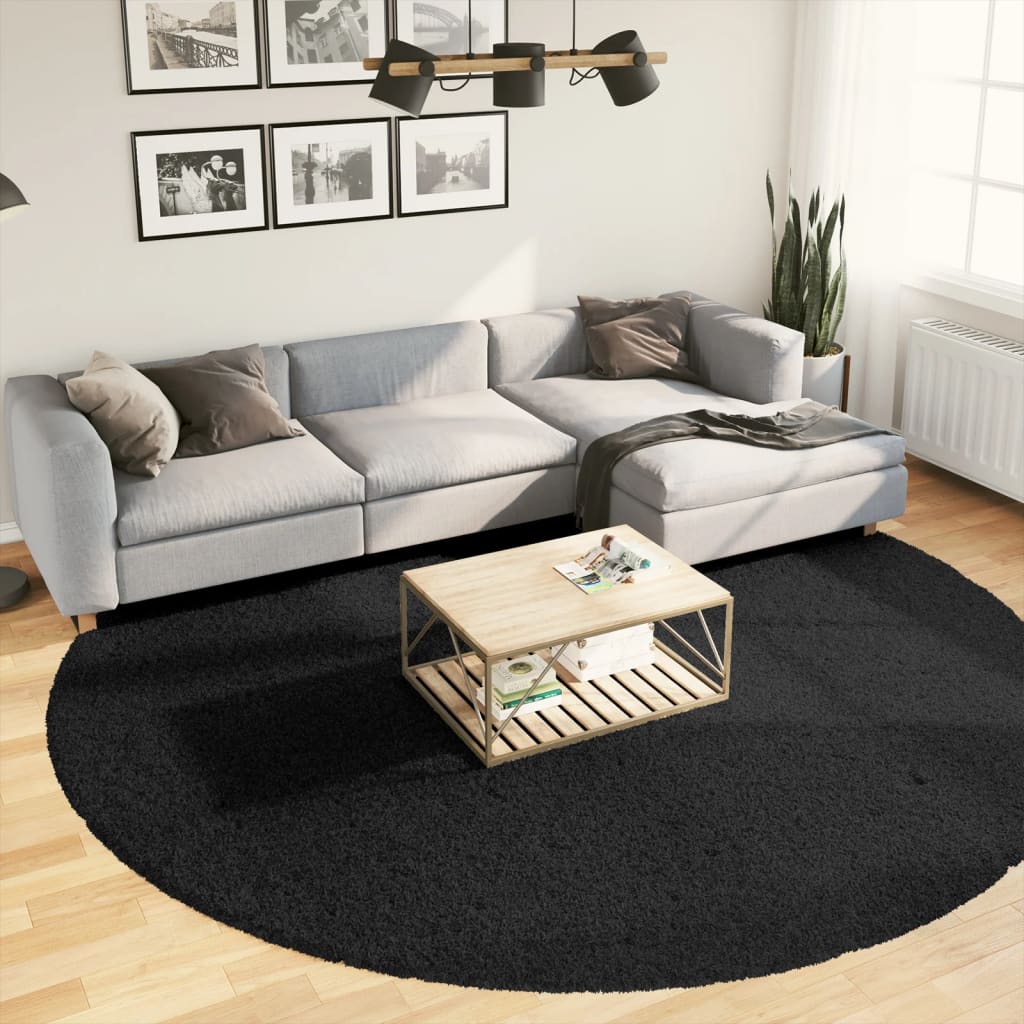 Vidaxl Rug Pamplona Shamgy héich Pole modern Ø 280 cm schwaarz