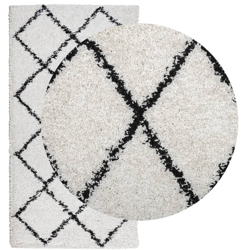 Vidaxl Rug Pamplona Shaggy Sterkt pol 80x150 cm krem ​​og svart