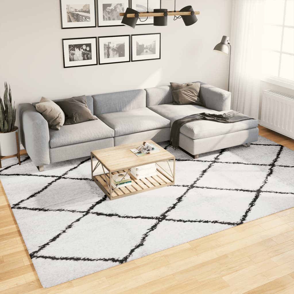 Vidaxl Rug Camplona Shamgy héich Pole 240x340 cm Crème a schwaarz