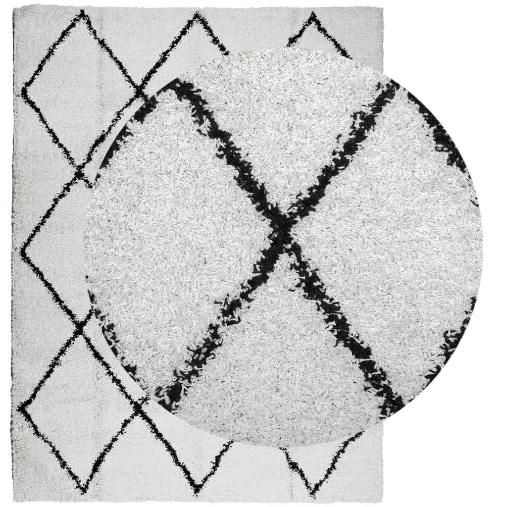 Vidaxl rug Paramploa Shamgy héich Pole 300x400 cm Crème a schwaarz