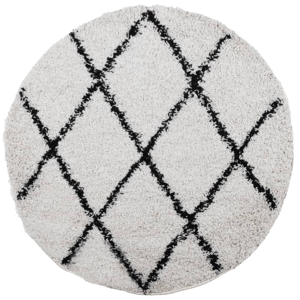 Vidaxl Rug Pamplona Shaggy Meget bunke Ø 120 cm creme og sort