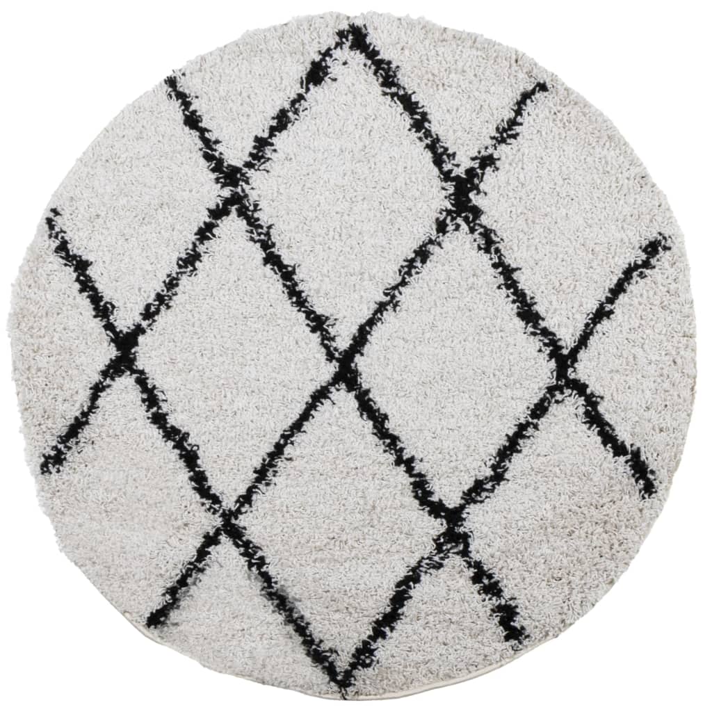 Vidaxl Rug Pamplona Shampgy héich Pile Ø 160 cm Crème a Schwaarz