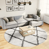 Vidaxl Rug Pamplona Shamgy héich Pile Ø 240 cm Crème a schwaarz