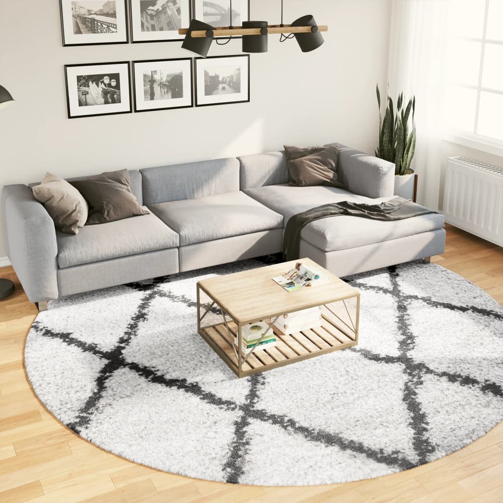 Vidaxl Rug Pamplona Shaggy visoko kup Ø 280 cm smetana in črna