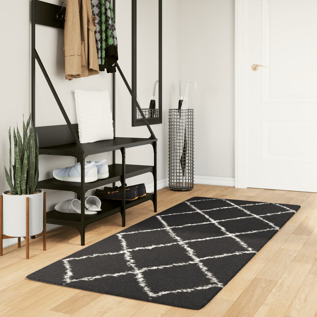 Vidaxl Rug Pamplona Shaggy Sterkt pol 80x200 cm svart og krem