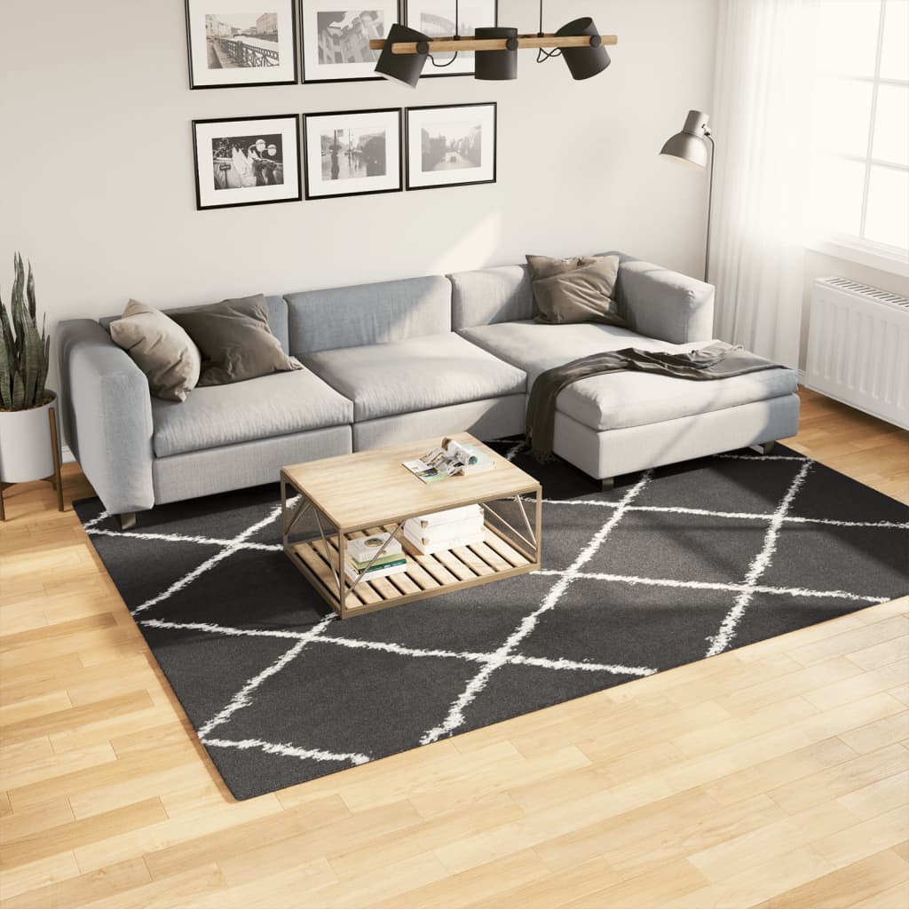 Vidaxl -mattan Shaggy High Pile Modern 200x280 cm svart och grädde