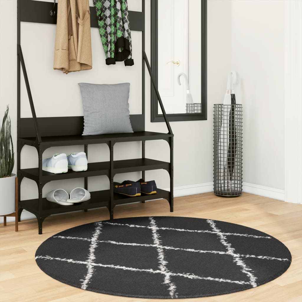 Vidaxl tapis Pampelune Shaggy hautement pile Ø 120 cm noir et crème