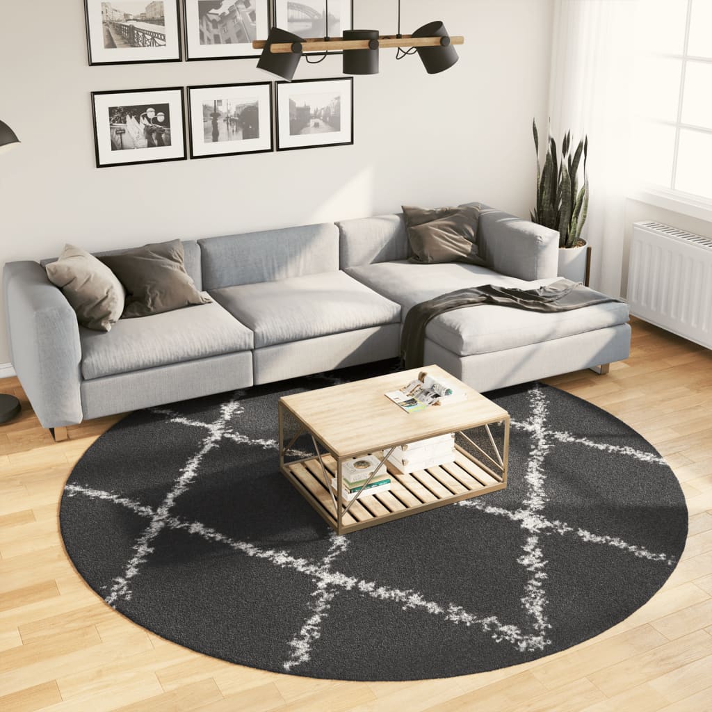 Vidaxl Rug Pamplona Shaggy meget stang Ø 240 cm sort og fløde