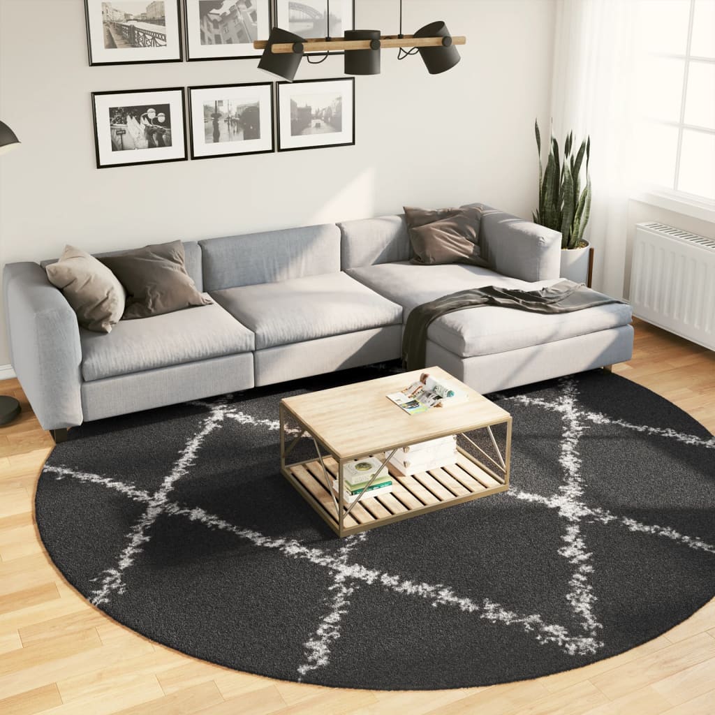 Vidaxl Rug Pamplona Shaggy meget bunke Ø 280 cm sort og fløde