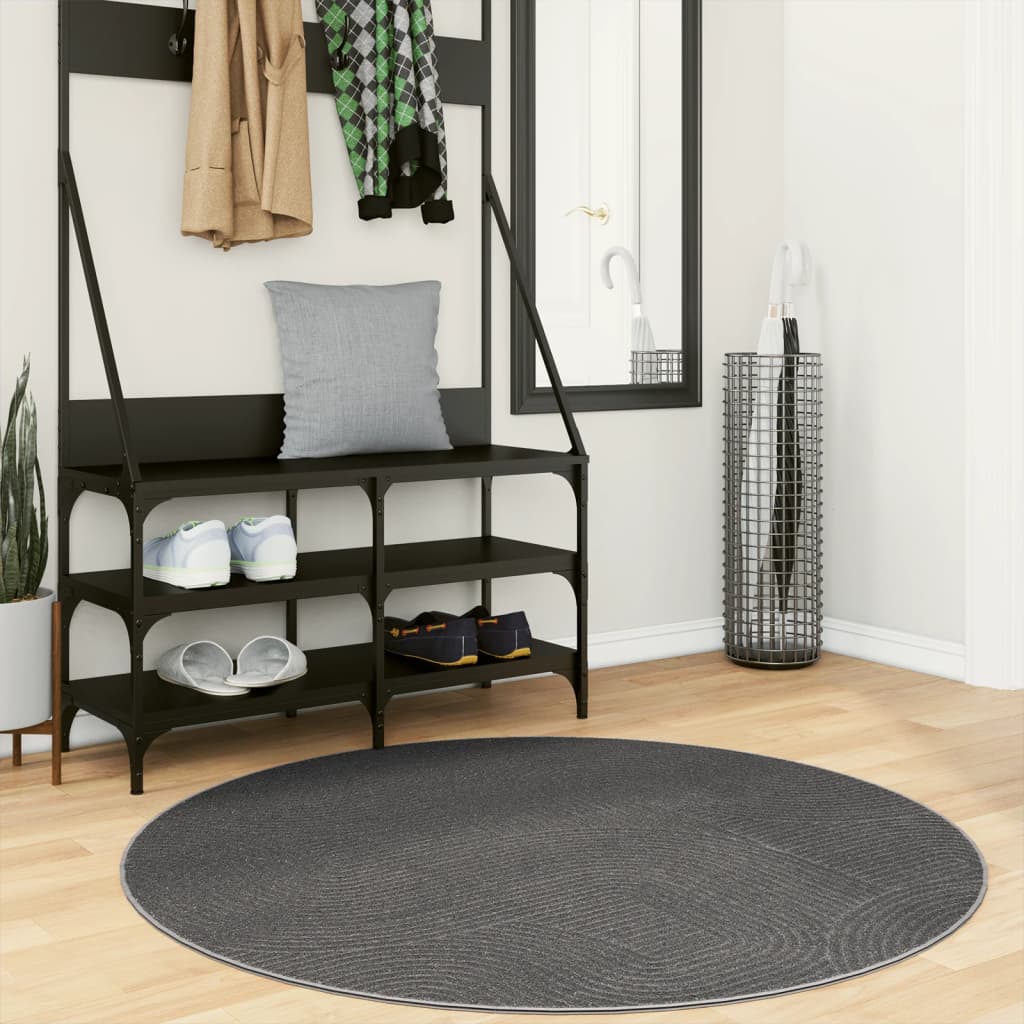 Vidaxl Rug Iza Low -Pile Scandinavian Ø 120 cm Anthracite