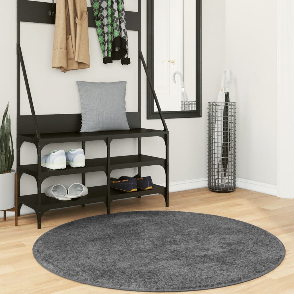 Vidaxl Rug Oviedo Low -Pile Ø 120 cm Anthracite -farget