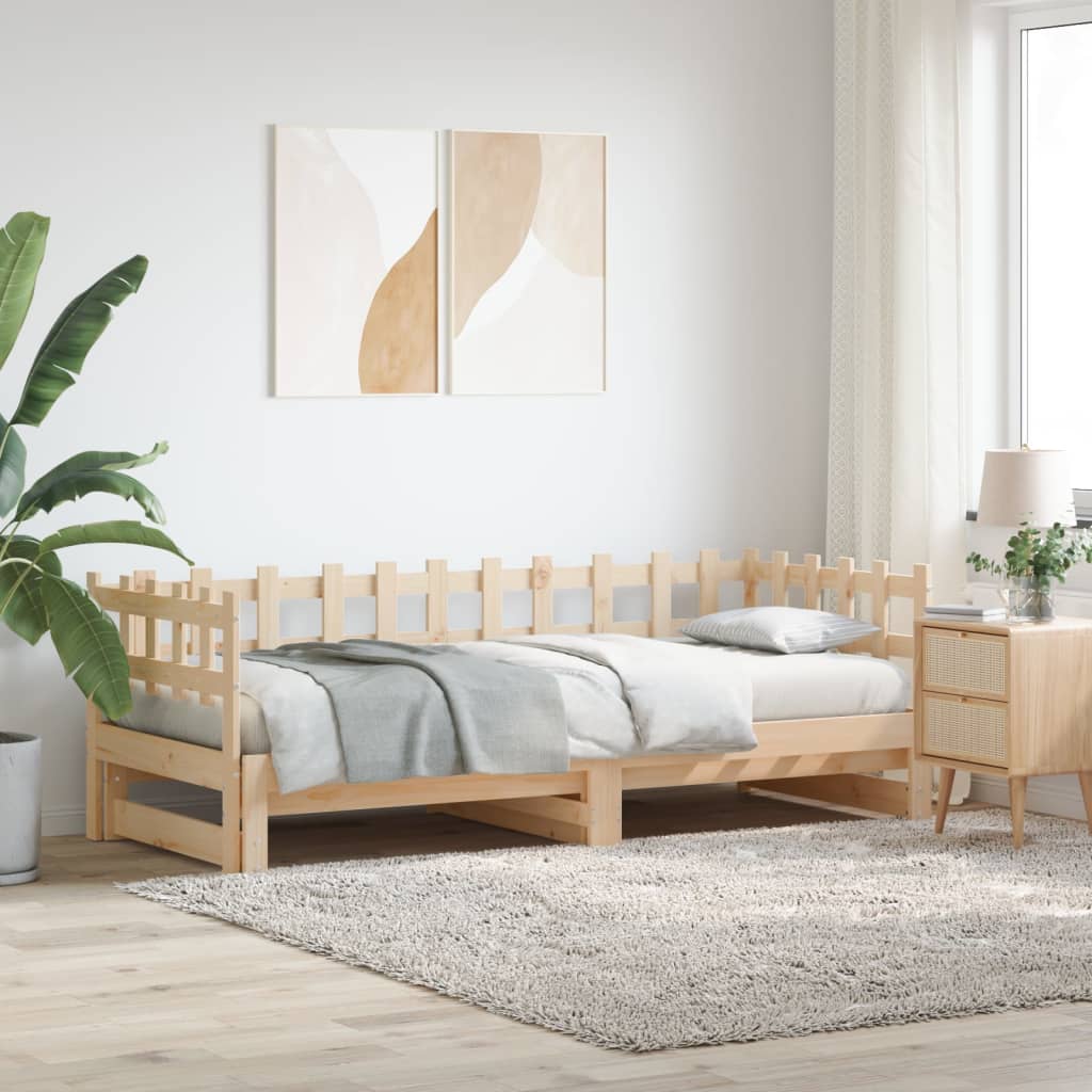 Vidaxl slaapbank uitschuifbaar 2x(80x200) cm massief grenenhout
