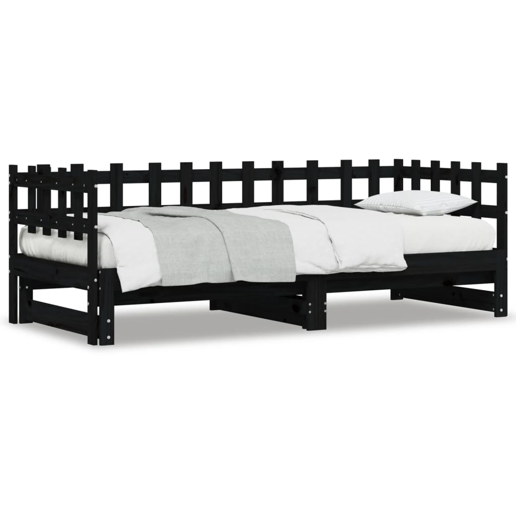 Vidaxl slaapbank uitschuifbaar 2x(80x200) cm massief grenenhout zwart