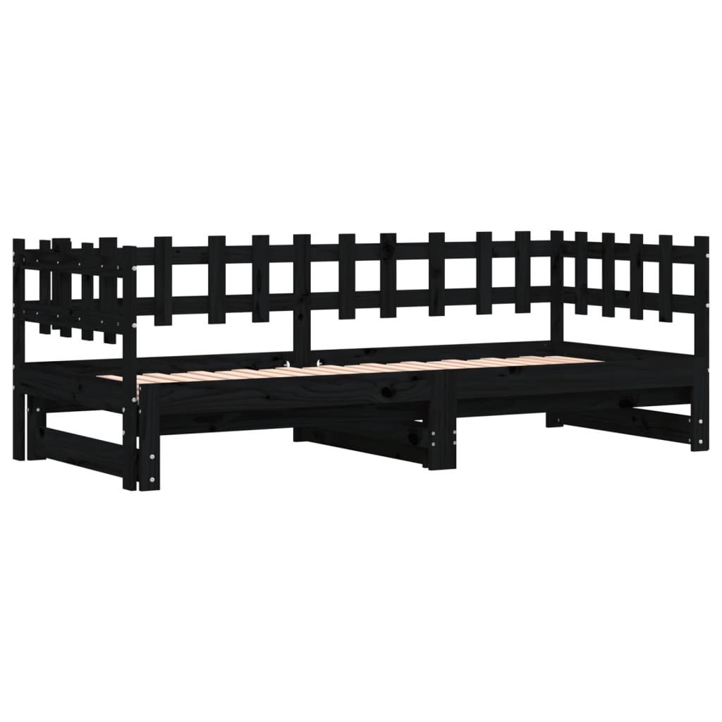 Vidaxl slaapbank uitschuifbaar 2x(80x200) cm massief grenenhout zwart