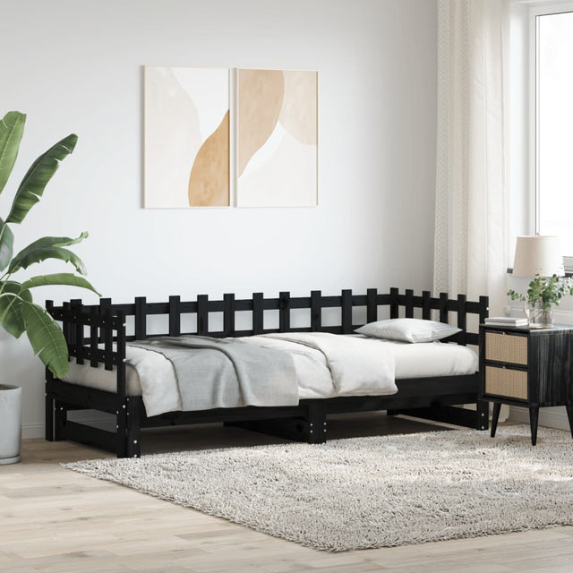 Vidaxl slaapbank uitschuifbaar 2x(80x200) cm massief grenenhout zwart