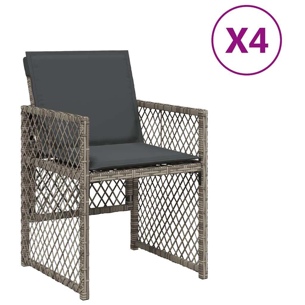 Vidaxl tuinstoelen 4 st met kussens poly rattan grijs