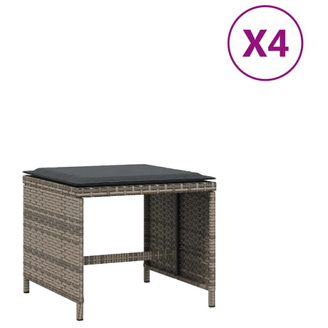 Vidaxl tuinkrukken 4 st met kussens 41x41x36 cm poly rattan grijs