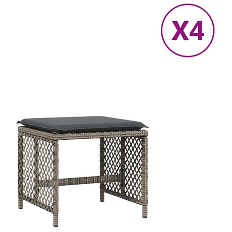 Vidaxl tuinkrukken 4 st met kussens 41x41x36 cm poly rattan grijs