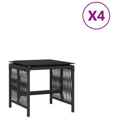 Vidaxl tuinkrukken 4 st met kussens 41x41x36 cm poly rattan zwart
