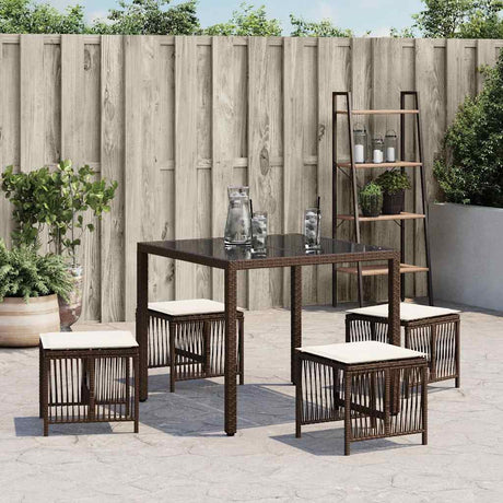 Vidaxl tuinkrukken 4 st met kussens 41x41x36 cm poly rattan bruin